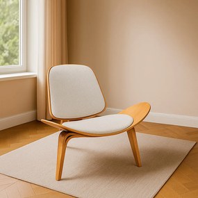 Poltrona Decorativa Base de Madeira Shell Linho P01 - D'Rossi - Cinza