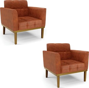 Kit 2 Poltronas Decorativas Karen Pés Fixo em Madeira Castanho Pu Nozes G19 - Gran Belo