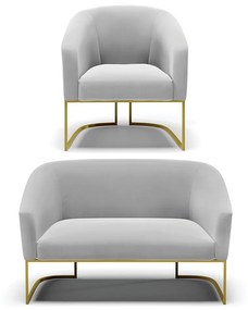 Namoradeira e Poltrona Base Industrial Dourado Stella Suede D03 - D'Rossi - Cinza