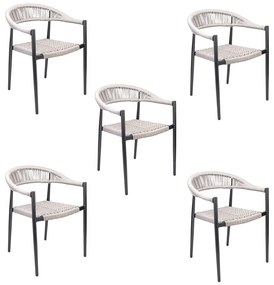 Kit 5 Cadeiras Área Externa de Alumínio Carmy com Corda Naútica Grafite/Amêndoa G56 - Gran Belo