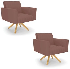 Kit 2 Poltronas Giratória Viena Gomada Veludo Base de Madeira MA30 D03 - D'Rossi - Rose