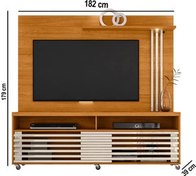 Estante de TV 65 Pol 182cm com Rodízio para Sala Nerion M20 - D'Rossi - Cinamomo(fosco)/Off White(brilho)
