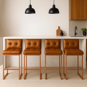Banqueta Cozinha Alta com Encosto Industrial Kit 4 Bronze Lirina PU C05 - D'Rossi - Whisky