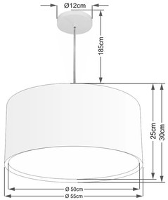 Lustre Pendente Cilíndrico Duplo Md-4289 Cúpula em Tecido 55x30cm Café - Bivolt