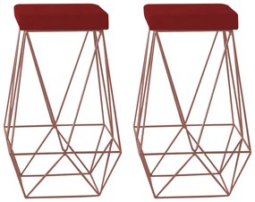Kit 2 Banqueta Decorativa Kathy Base Bronze Veludo Vermelho G41 - Gran Belo