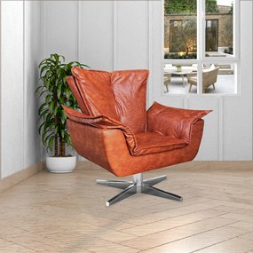 Poltrona Decorativa Base Giratória Cromada Charger PU Marrom G19 - Gran Belo