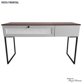 Penteadeira Escrivaninha Iron 136cm com Pés de Metal Imbuia/Bege/Preto - Vizzato - Bege