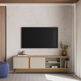 Rack Bancada Decorativo Hiro MDP/MDF TV até 70 Polegadas com Nichos Nature/Off White G77 - Gran Belo