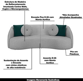 Sofá Decorativo 240cm com Almofadas Redondas Clarke Linho Cinza G45 - Gran Belo