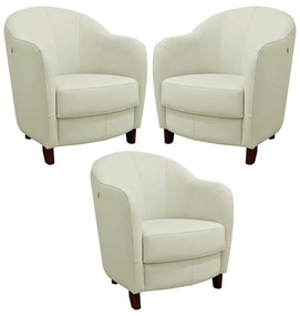 Kit 3 Poltronas Decorativas Sala de Estar Pés Madeira Kairós Couro Off White G03 - Gran Belo