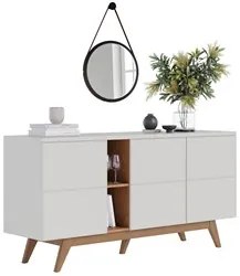 Balcão Buffet Rebeca Com Espelho Adnet 67cm C05 Off White/Freijó - Mpo