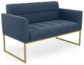Sofá Namoradeira Elisa Suede Base Metálica Industrial Dourado - D'Rossi - Azul Marinho