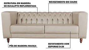 Sofá 3 Lugares Ravena 200cm Couro Bege G58 - Gran Belo