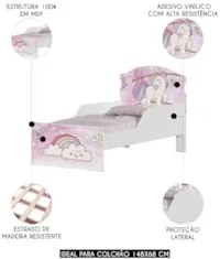Mini Cama Infantil 148x68cm Com Proteção Lateral Unicórnio K06 - Mpoze