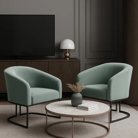 Poltrona Decorativa Industrial Preto Kit 2 Stella Cotelê Ext/Veludo D03 - D'Rossi - Menta