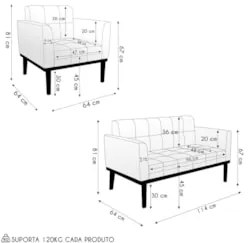 Namoradeira e 2 Poltronas Base Madeira Castanho Ana Bouclé Cinza - Ibi