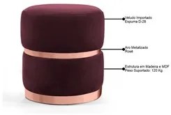 Kit 2 Puffs Decorativos com Cinto e Aro Rosê Round C-278 Veludo Marsal
