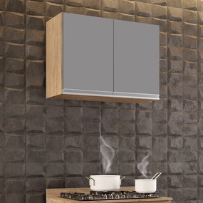 Armário Aéreo de Cozinha Lavanderia 02 Portas Eva 80 cm L06 - D'Rossi - Castanho e Cinza