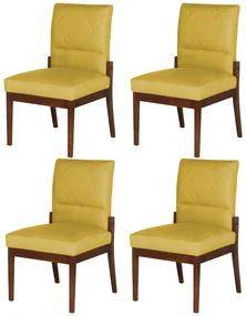 Conjunto 4 Cadeiras De Jantar Aurora Base Madeira Maciça Estofada Suede Amarelo