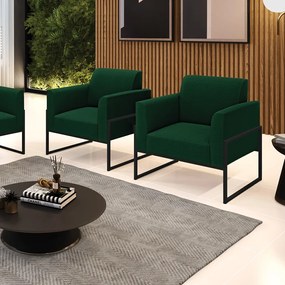 Poltrona Sala Estar Industrial Alta Preto Kit 2 Marisa Bouclê - Verde
