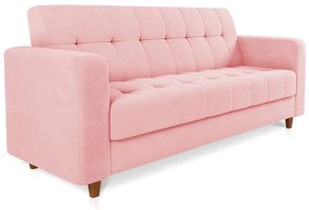 Sofá 03 Lugares Arezzo Suede Rosa Bebê Pés Chanfrado Castanho - D'Rossi