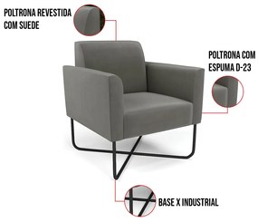 Poltrona Base X Industrial Preto Marisa Suede - Grafite