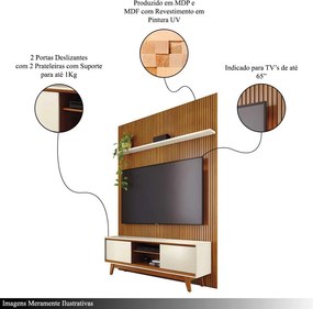 Conjunto Painel com Bancada Cesar 2 Portas Deslizantes 2 Prateleiras MDP até 65 Cinamomo/OffWhite G97 - Gran Belo