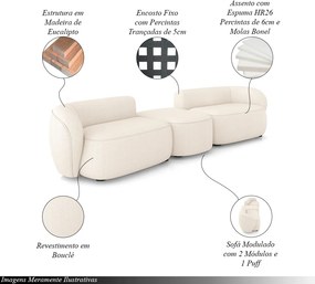 Sofá Versátil Sala de Estar Egito 362cm Modulado Bouclê Bege Claro G52 - Gran Belo