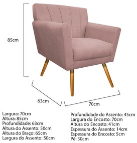 Poltrona Laura Pés Palito Mel Suede Rosê - ADJ Decor