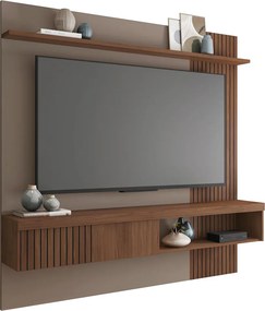 Painel Selina Ripado 180cm para TV até 65 com Porta de Correr e Prateleira MDP Havana/Fendi G11 - Gran Belo