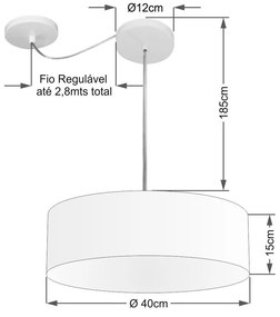 Lustre Pendente Cilíndrico Com Desvio De Centro Md-4255 Cúpula em Tecido 40x15cm Café - Bivolt
