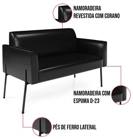 Sofá Namoradeira 2 Lugares Pé de Ferro Preto para Sala Marisa Corano D03 - D'Rossi - Preto