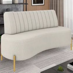 Sofá 2 Lugares 135cm Pés Aço Dourado Tamar Boucle Areia Z08 - Mpozenat
