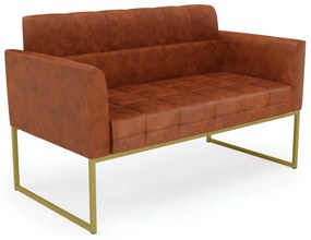 Kit 1 Sofá Namoradeira e 2 Poltronas Elisa Corano Nozes Base Metálica Industrial Dourado - D'Rossi