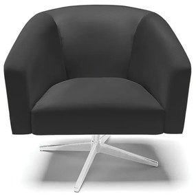 Poltrona Decorativa Giratória Cromada Kit 2 Stella Sintético Preto D03 - D'Rossi