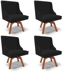 Kit 04 Cadeiras de Jantar Liz Linho Preto A79 Base Madeira MM35 D03 - D'Rossi