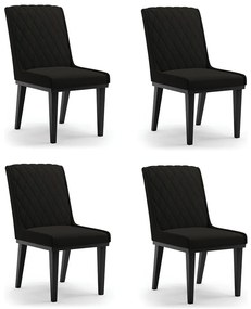 Cadeira Sala de Jantar Base Madeira Preto Kit 4 Sofia Suede Azul Marinho D03 - D'Rossi - Preto