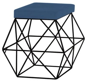 Puff Decorativo Sala de Estar Base Preto Trixie Suede Azul Marinho G41 - Gran Belo