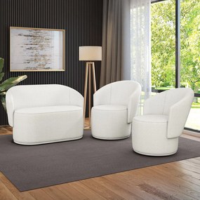 Namoradeira e 2 Poltronas Orgânica para Sala Malu Bouclê M11 - D'Rossi - Off White