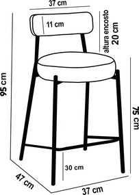 Banqueta Cozinha Alta com Encosto Industrial Preto Kit 4 Londres PU D03 - D'Rossi - Branco