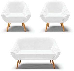 Kit 01 Namoradeira 02 Lugares e 02 Poltronas Giovana Corano Pés Palito Castanho - D'Rossi - Branco