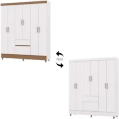 Guarda Roupa Solteiro 154cm Com 6 Portas Mayra Branco Flex V02 - Mpoze