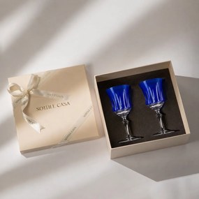 Kit 2 Taças de Cristal Lapidado 66 P/ Licor c/ Caixa de Presente - Azul Escuro  Azul Escuro