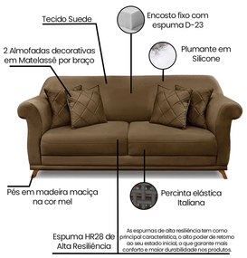 Sofá 2 Lugares Pé de Madeira Julieta 160 cm Suede S04 - D'Rossi - Caramelo
