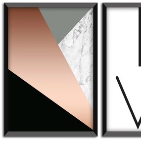 Kit 03 Quadros Decorativos Rose Gold "Love" 43x33 Cm Cada - D'Rossi