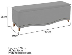 Calçadeira Estofada Yasmim 160 cm Queen Size Corano Cinza - ADJ Decor