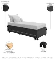 Bicama Box Baú Solteirão 96x203cm Samy S05 Veludo Preto - Mpozenato