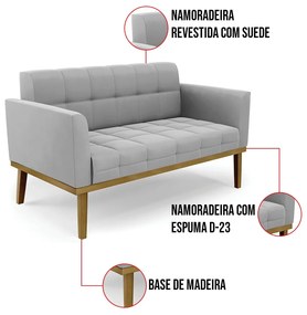 Sofá Namoradeira Base de Madeira Castanho Elisa Suede D03 - D'Rossi  - Cinza