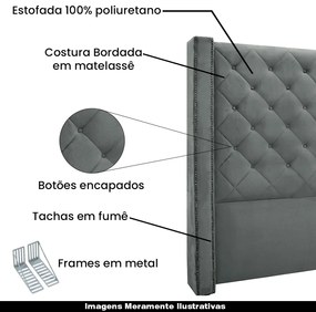 Cabeceira Decorativa King Size 2,19M Loewe Veludo Cinza G63 - Gran Belo
