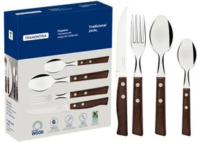 Faqueiro Tramontina Tradicional Aço Inox e Madeira Natural 24 Peças